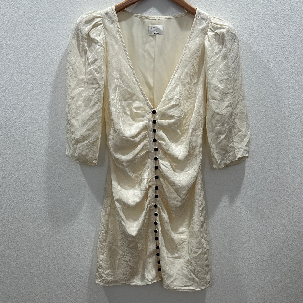 Le Fou Wilfred Giselle Tango Silk Ivory Floral Dress By Aritzia Buttons Ruched